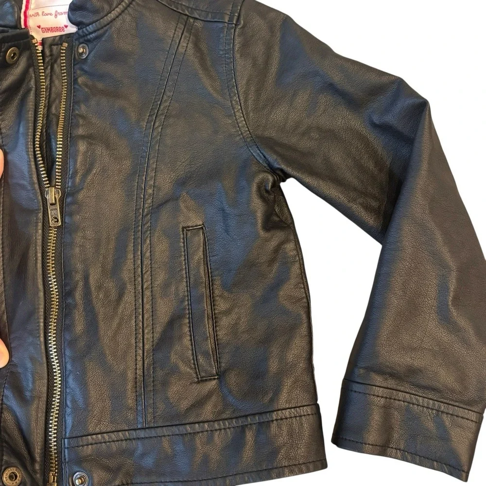 Gymboree Girls Black‎ Biker Jacket Small 5 / 6 Faux Leather Moto Side Pockets
